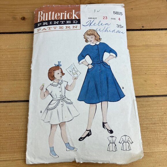 Girl's Button Front Dress Butterick 9524 Sewing Pattern Child Size 4 Vtg 1950s - Picture 1 of 3